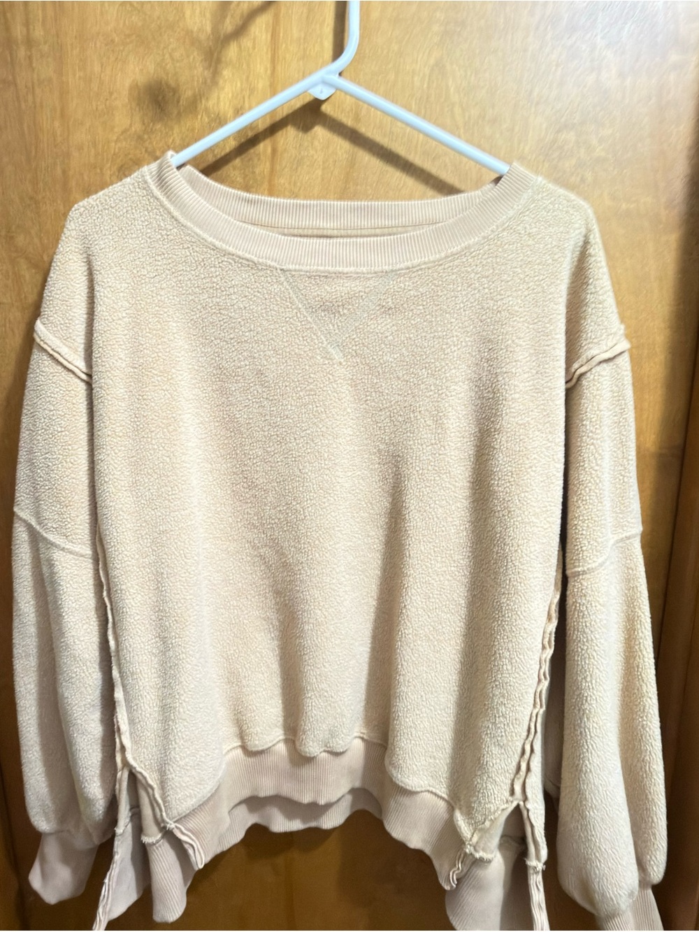 American Eagle Outfitters Cream Textured Fleece Crew Sweatshirt